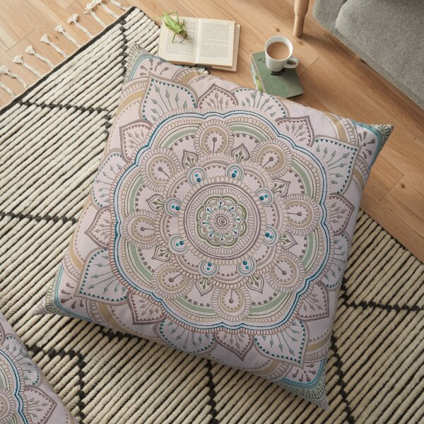 Neutral and Teal Mandala Floor Pillow