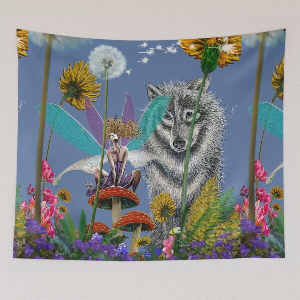Item preview, Fairy Ring Wolf Security Guard Flowers Mushrooms Dandelions designed and sold by oz10.