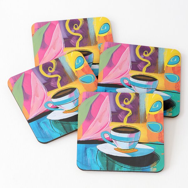 Item preview, Steaming Coffee Cup with Abstract Colorful Background Digital Art Generative AI designed and sold by OlfactoART Studio.