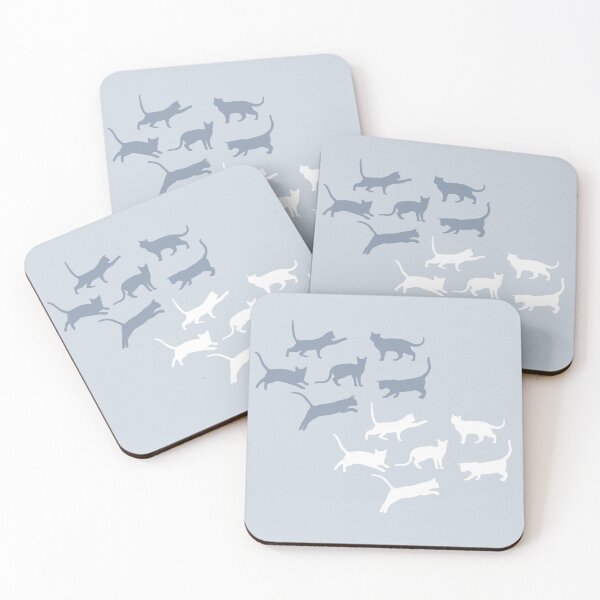 Item preview, Whiskered Wonders: A Dance of Cat Silhouettes, White-Silver Pattern, Unique designed and sold by villacreativa.