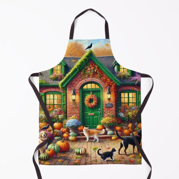 Item preview, Autumn Cozy Cottage Charm Fall Scenery with Cats, Dogs, and Pumpkins designed and sold by NancyzKreations.