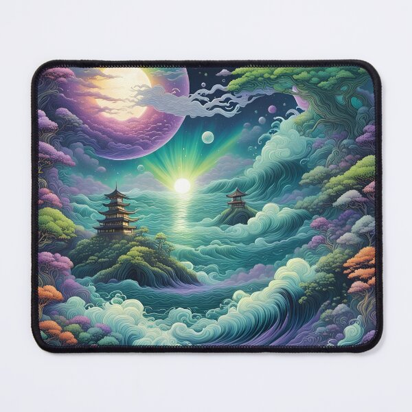 Item preview, Celestial Waves and Enchanted Pagoda: Mystical Landscape Art designed and sold by Ophelia's Bazaar.