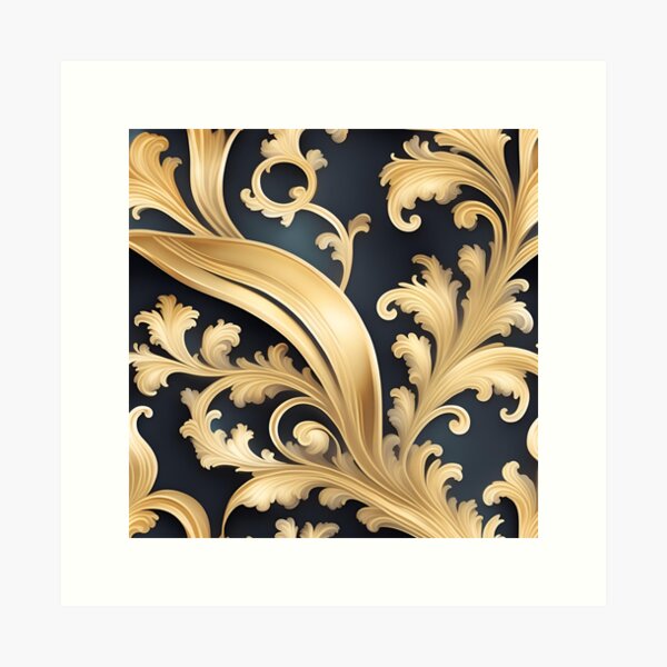 Aperçu de l'œuvre Motif baroque noir et or créée et vendue par VintagePrintsRO.