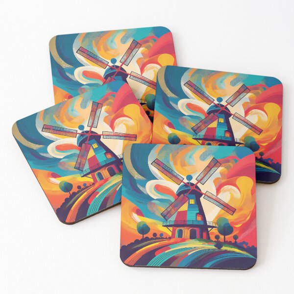 Item preview, A colorful and whimsical windmill set against a vibrant, swirling background design. designed and sold by HEMRO.
