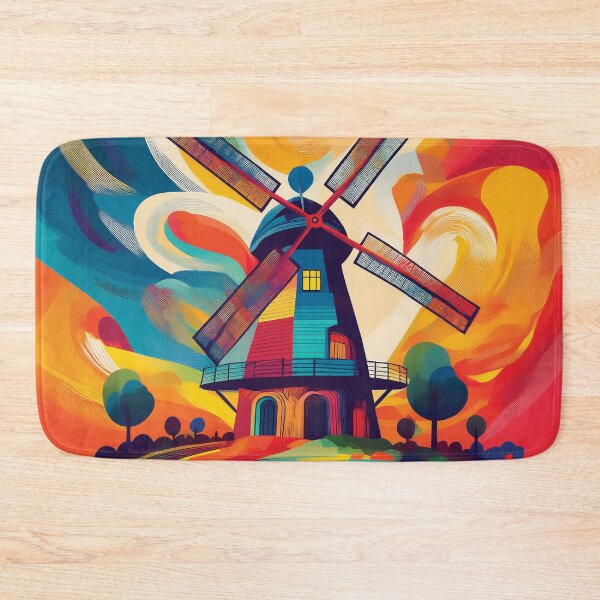 Item preview, A colorful and whimsical windmill set against a vibrant, swirling background design. designed and sold by HEMRO.