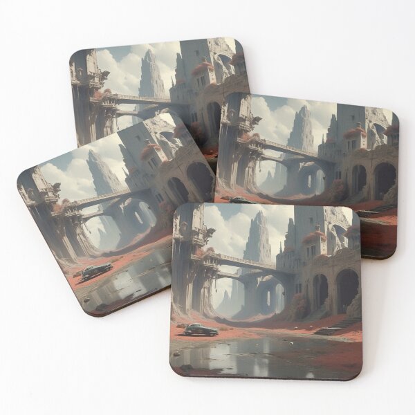Item preview, Abandoned Ancient Ruins with Classic Car - Surreal Post-Apocalyptic Art designed and sold by Antalahia.