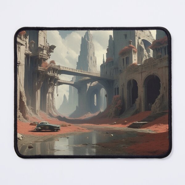 Item preview, Abandoned Ancient Ruins with Classic Car - Surreal Post-Apocalyptic Art designed and sold by Antalahia.