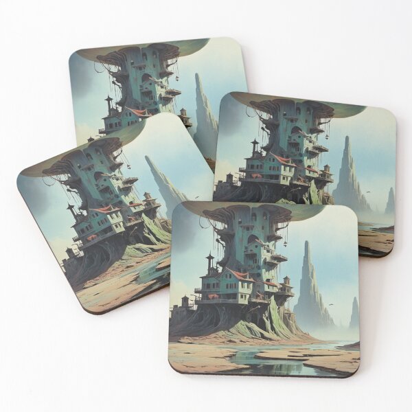 Item preview, Futuristic Mushroom Tower Village in Alien Desert - Surreal Fantasy Landscape designed and sold by Antalahia.