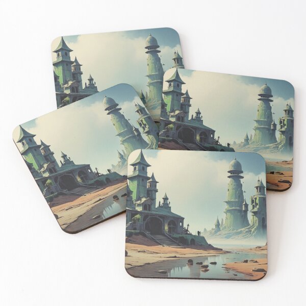 Item preview, Whimsical Fantasy Castles in Desert Landscape - Surreal Fantasy Art designed and sold by Antalahia.