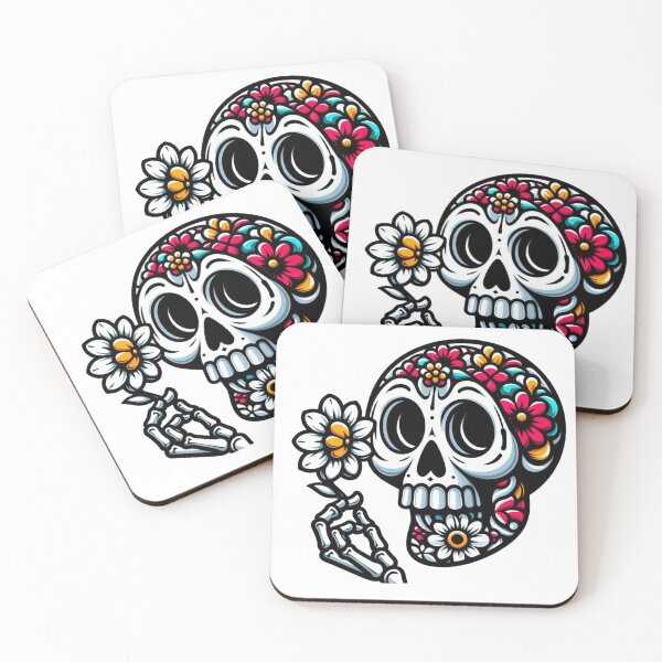 Item preview, skull character looking at a flower sticker designed and sold by CeammiShop.