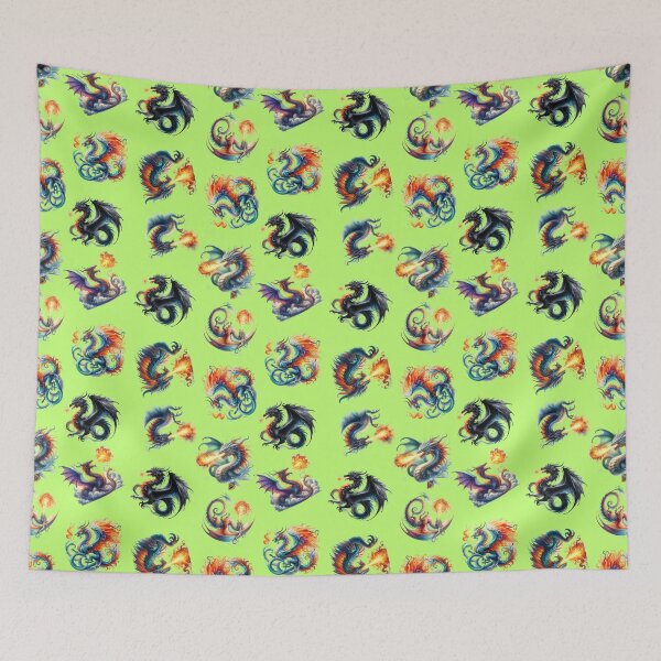 Item preview, Fantasy Fire Breathing Dragon Pattern on Lime designed and sold by lauriedart.