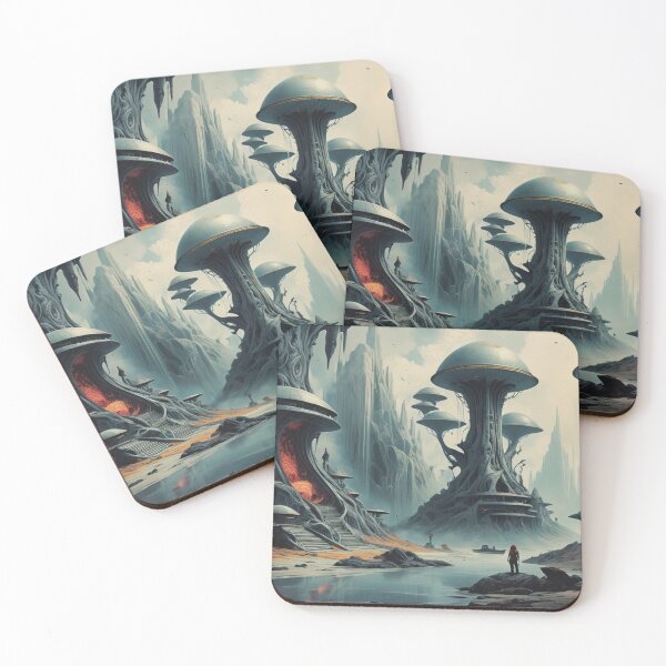 Item preview, Alien Mushroom City with Futuristic Structures - Surreal Sci-Fi Fantasy Art designed and sold by Antalahia.