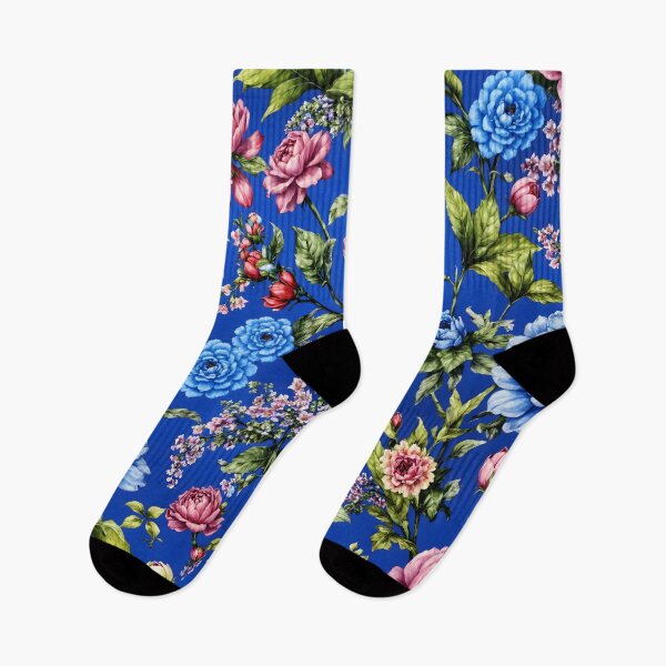 Item preview, Vibrant Floral Pattern Blue Background Roses Peonies Lilies  designed and sold by Rostislav Bouda.