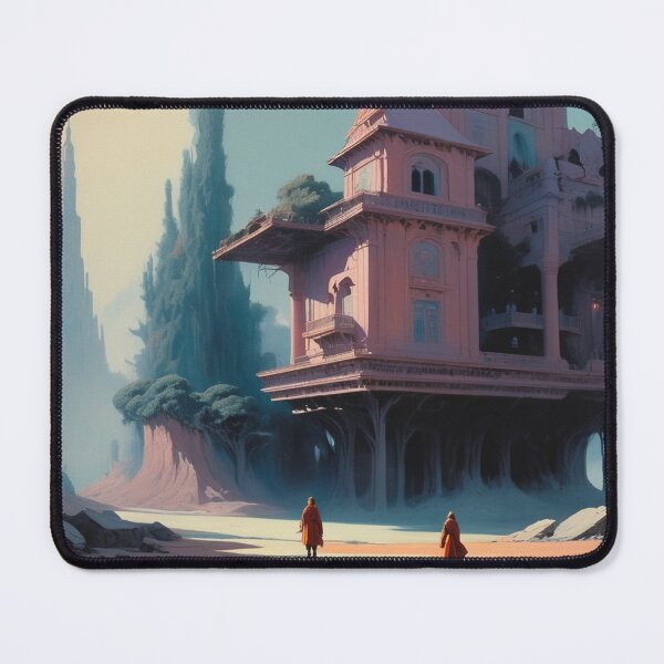 Item preview, Floating Pink City with Mystical Travelers - Surreal Fantasy World Art designed and sold by Antalahia.