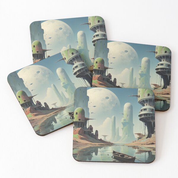 Item preview, Alien Waterworld with Futuristic Towers and Spaceships – Sci-Fi Concept Art designed and sold by Antalahia.