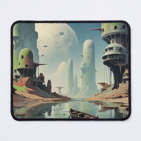 Item preview, Alien Waterworld with Futuristic Towers and Spaceships – Sci-Fi Concept Art designed and sold by Antalahia.