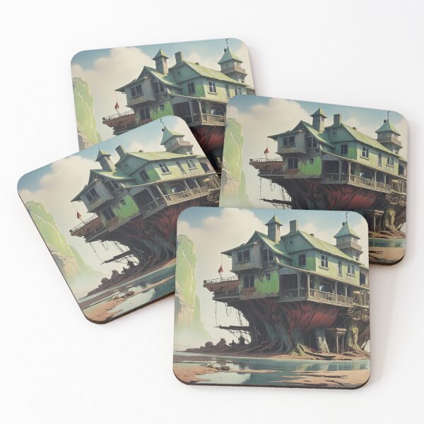 Item preview, Whimsical Floating House in a Surreal Desert Landscape – Fantasy Architecture Art designed and sold by Antalahia.