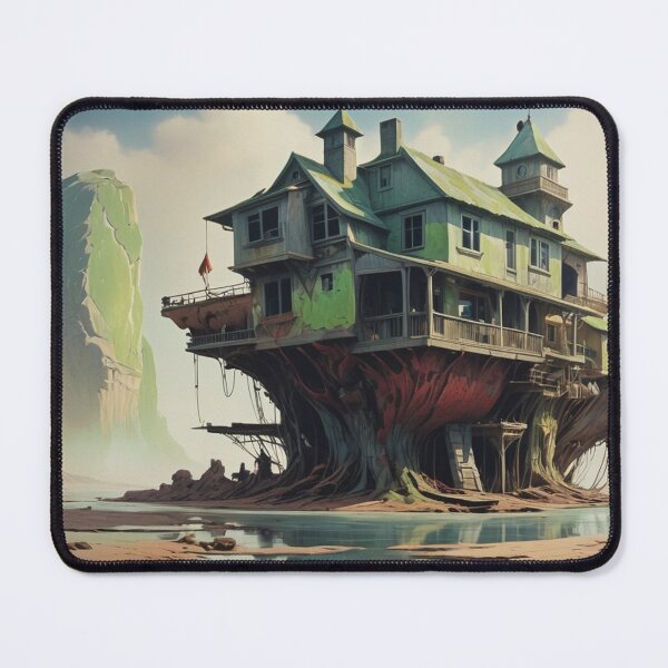 Item preview, Whimsical Floating House in a Surreal Desert Landscape – Fantasy Architecture Art designed and sold by Antalahia.