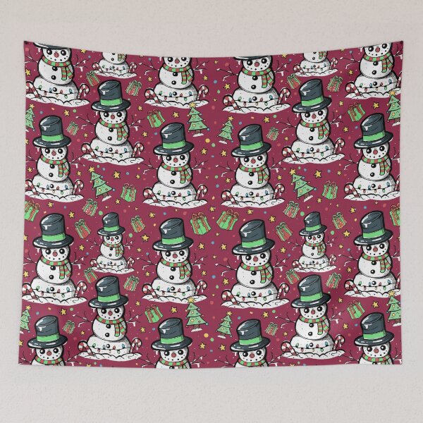 Item preview, Happy Christmas Snowmen on Merry Merlot Red designed and sold by Jessica Erin.