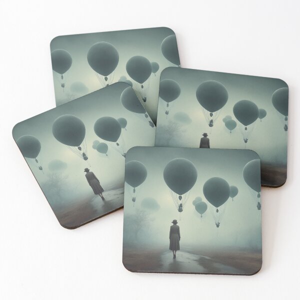 Item preview, Dreamy Journey Through a Foggy Balloon Landscape | Surreal Art Print designed and sold by Antalahia.