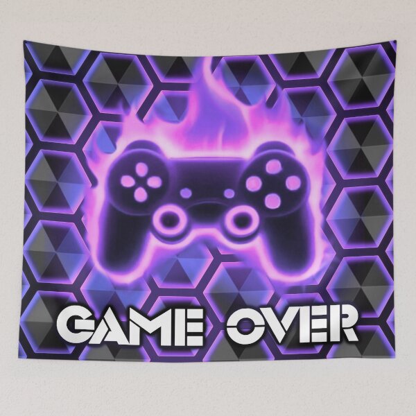 Item preview, Game Over Blue Purple Controller Fire Hexagon Pattern designed and sold by PhyrexiaB.