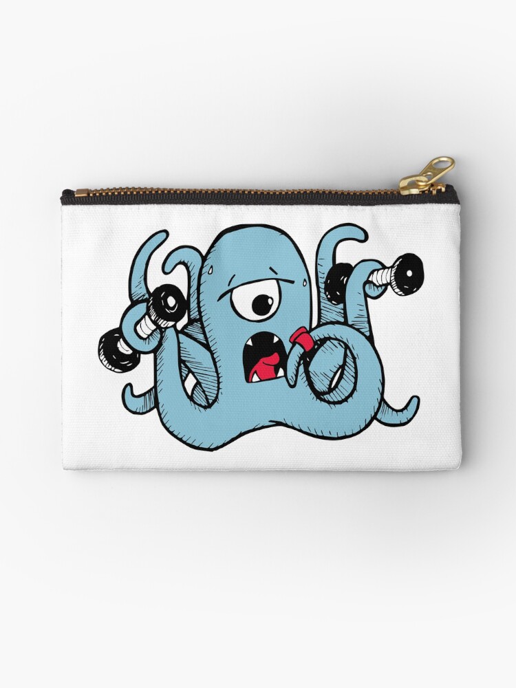 Thumbnail 1 of 4, Zipper Pouch, A Kraken Monster Working Out designed and sold by MizticaHouse.