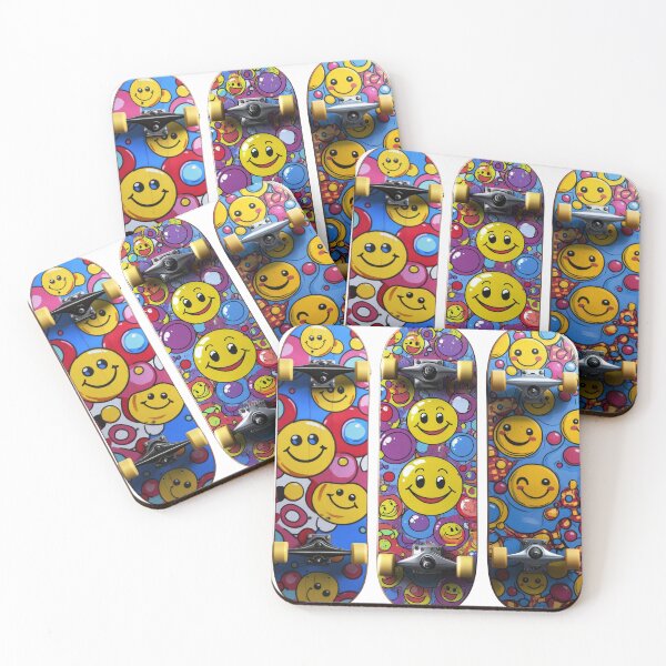 Item preview, Colorful cartoon skateboard design featuring smiley faces for fun and trendy streetwear style designed and sold by Jasava Shop.