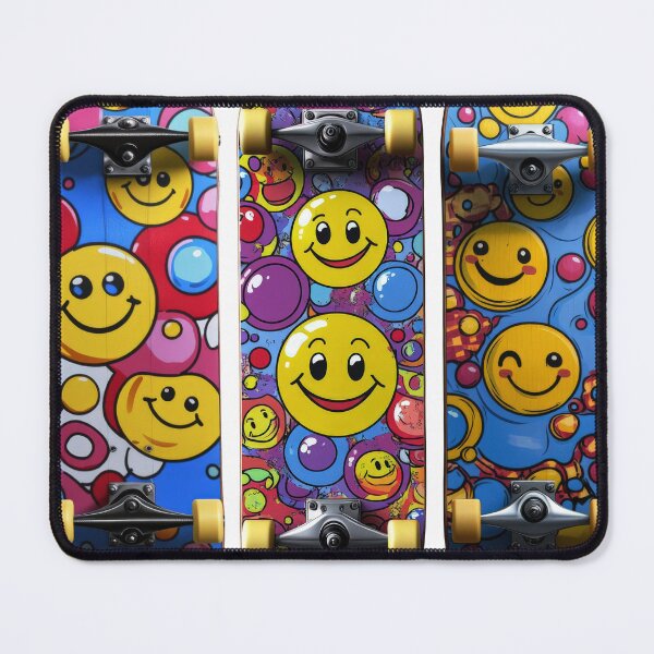 Item preview, Colorful cartoon skateboard design featuring smiley faces for fun and trendy streetwear style designed and sold by Jasava Shop.