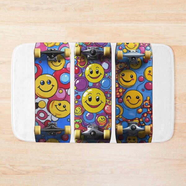 Item preview, Colorful cartoon skateboard design featuring smiley faces for fun and trendy streetwear style designed and sold by Jasava Shop.