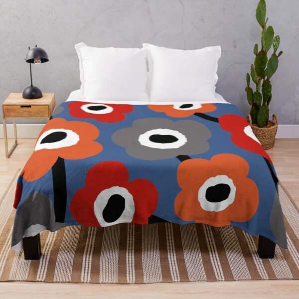 Item preview, Groovy Retro Scandinavian Flowers in Orange, Red, Blue and Gray designed and sold by Deutschic.