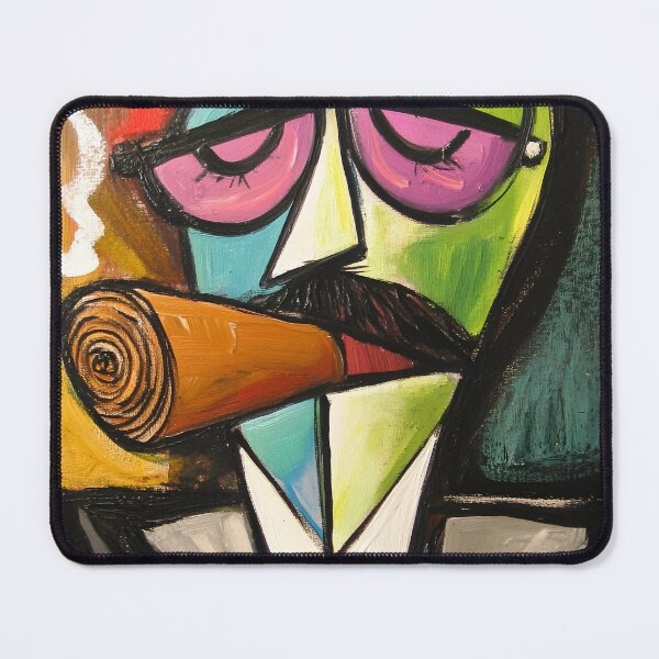 Item preview, Mustached Guy Smoking a Large Cigar Wearing a Suit and Glasses Abstract Comic Digital Art designed and sold by OlfactoART Studio.