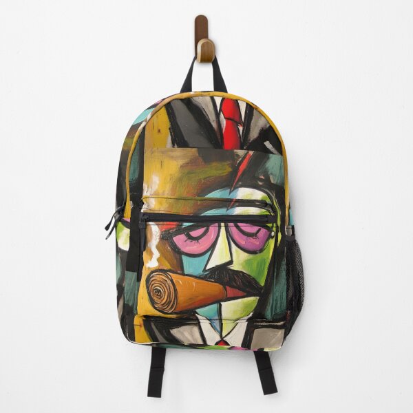 Item preview, Arte digital cómico abstracto de un hombre con bigote fumando un gran puro con traje y gafas designed and sold by OlfactoART Studio.