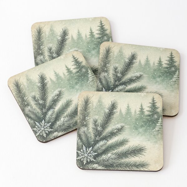 Item preview, Snow-covered spruce branch against a forest backdrop designed and sold by Meandmyshop.