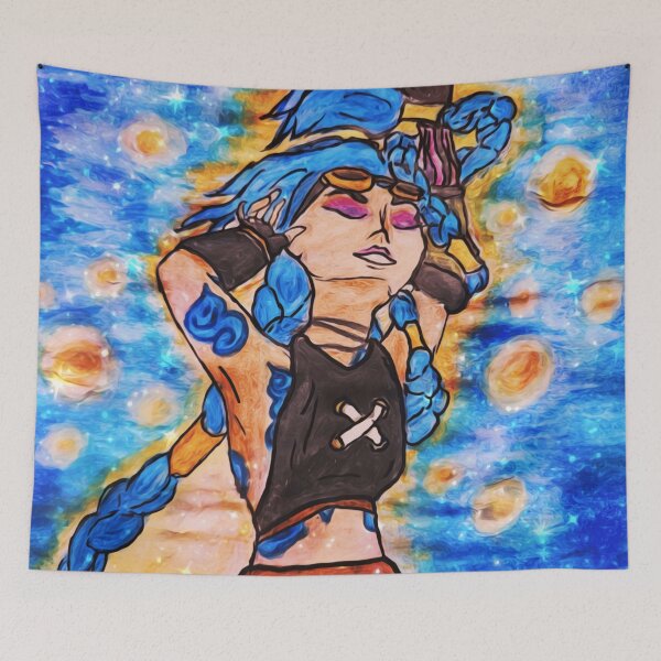 Item preview, Jinx Powder Watercolour Fanart Arcane Starry Night designed and sold by feardeargcrafts.
