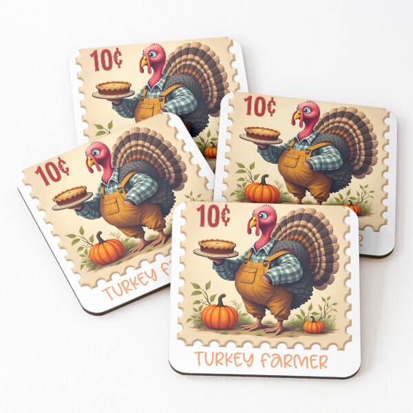 Item preview, Turkey Farmer with Pumpkin Pie Stamp Design designed and sold by EmeraldCauldren.