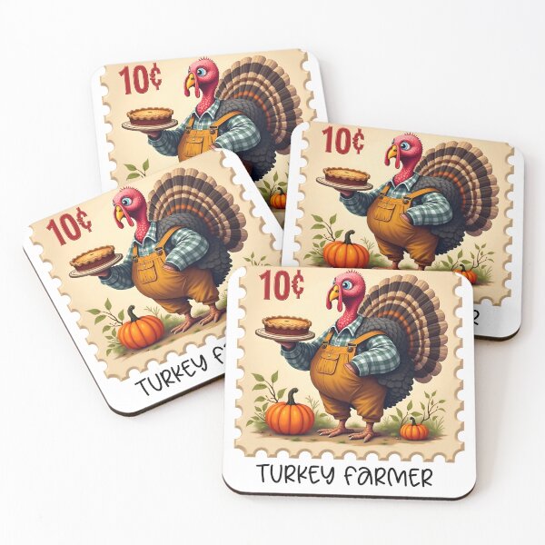 Item preview, Turkey Farmer eating Pumpkin Pie Stamp Design designed and sold by EmeraldCauldren.