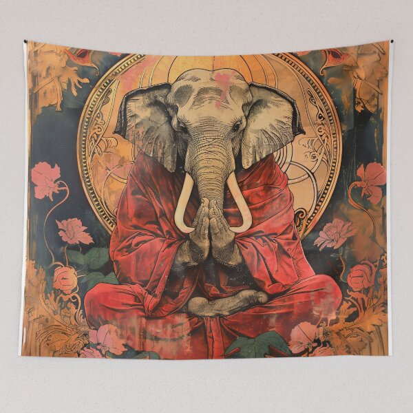 Item preview, Vintage Elephant Monk Seated In Prayer Meditation designed and sold by entwithanaxe.