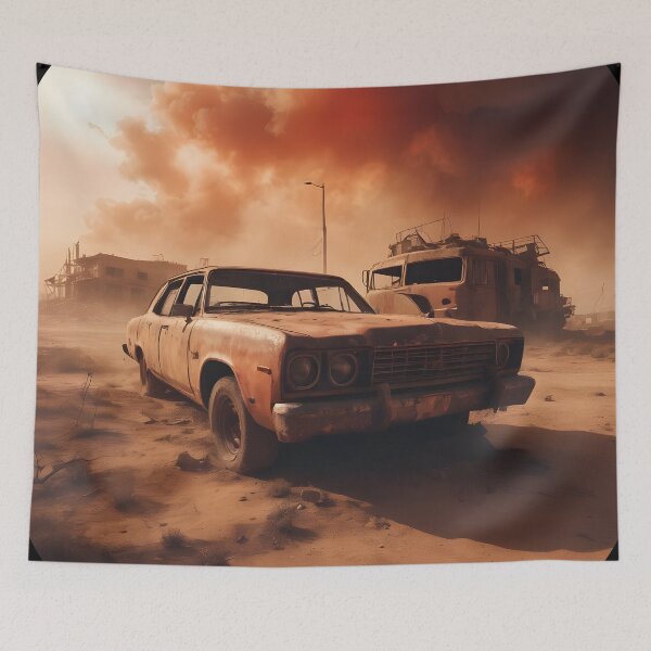 Item preview, Post-apocalyptic Rusty Vehicles on Desert Landscape 05 designed and sold by kjp-design.