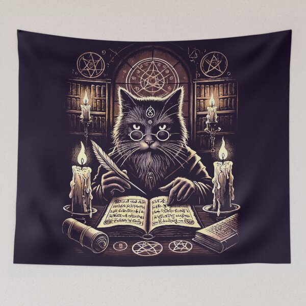 Item preview, Medieval Scholar Cat Studying Magical Scrolls designed and sold by Matikep.