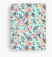 Spring Gardening - peach blossoms on mint Canvas Print