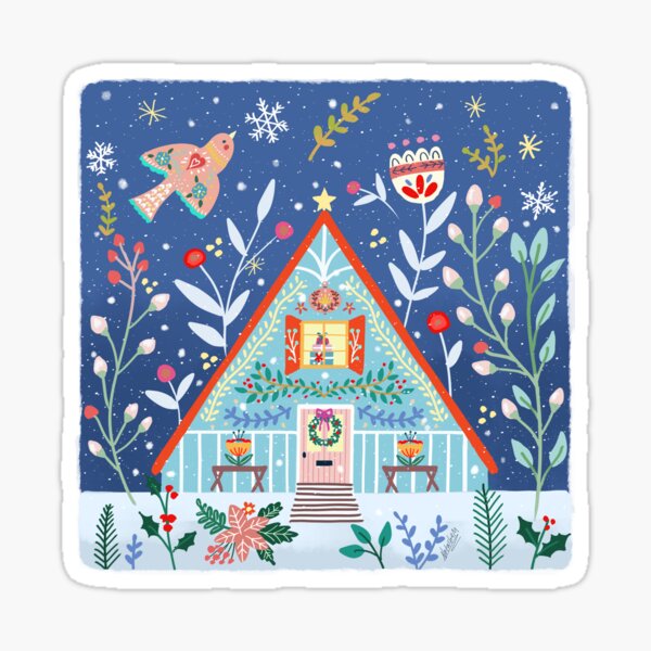Item preview, Scandinavian Folk Winter Christmas Cozy Cabin designed and sold by Natasha May Design.