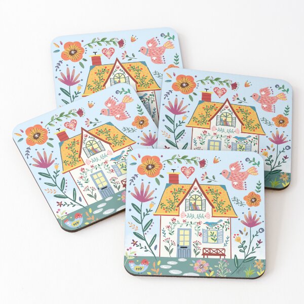 Item preview, Scandinavian Folk Spring Season Cheerful House and florals designed and sold by Natasha May Design.