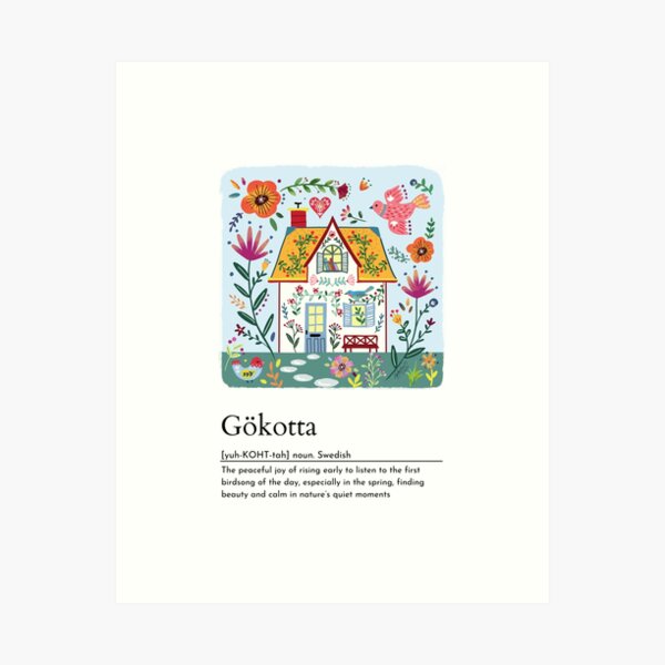 Item preview, Scandinavian Folk Spring Season Cheerful House and florals designed and sold by Natasha May Design.