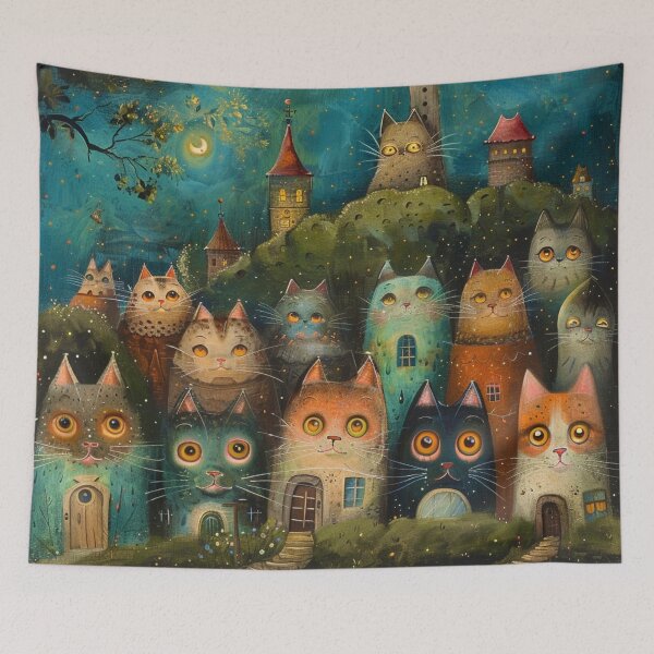 Item preview, Naïve Art: Cat Neighborhood Houses designed and sold by Myra365Art.
