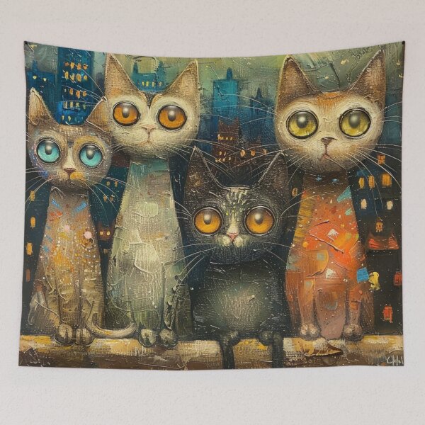 Item preview, Naïve Art: Four Cats designed and sold by Myra365Art.