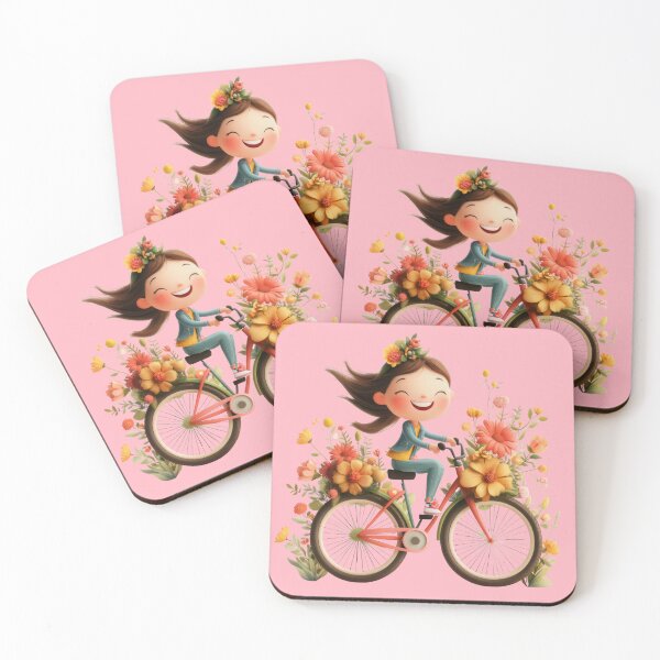 Item preview, Girl riding bicycle decorated with colorful flowers designed and sold by Jasava Shop.