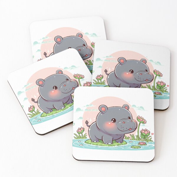 Item preview, A chubby little hippo stands on a giant lotus leaf designed and sold by ChouWorkDesign.