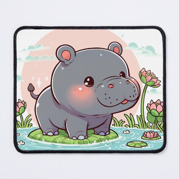 Item preview, A chubby little hippo stands on a giant lotus leaf designed and sold by ChouWorkDesign.
