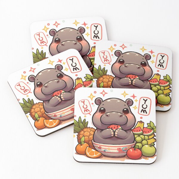Item preview, Baby hippo sitting in a cup with a fruit party designed and sold by ChouWorkDesign.