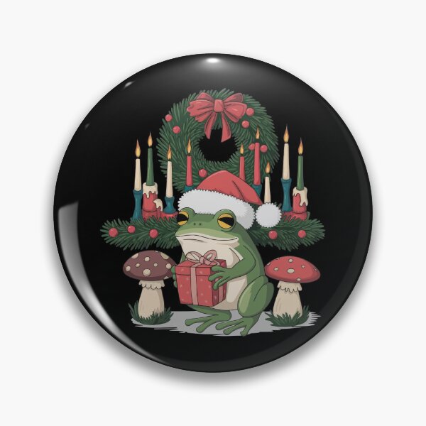 Item preview, Cottagecore Aesthetic Frog Between Mushrooms Wearing Christmas Hat  designed and sold by thespecialtyhub.